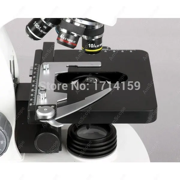 AmScope T340 시리즈 삼안 복합 현미경 40X-2000X+ 3W LED, 3D 기계식 스테이지 및 10MP USB 2.0 카메라