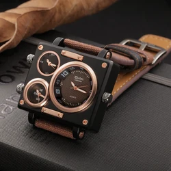 Oulm-reloj deportivo de lujo para hombre, cronógrafo de cuarzo de tela Srap, con múltiples zonas horarias, cuadrado, masculino