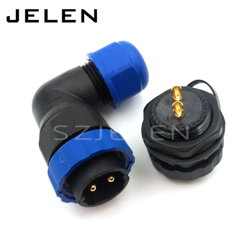 

SD20 90 degree elbow waterproof connector 2pin IP68 industrial power cable connector, pancl cutout 20mm,