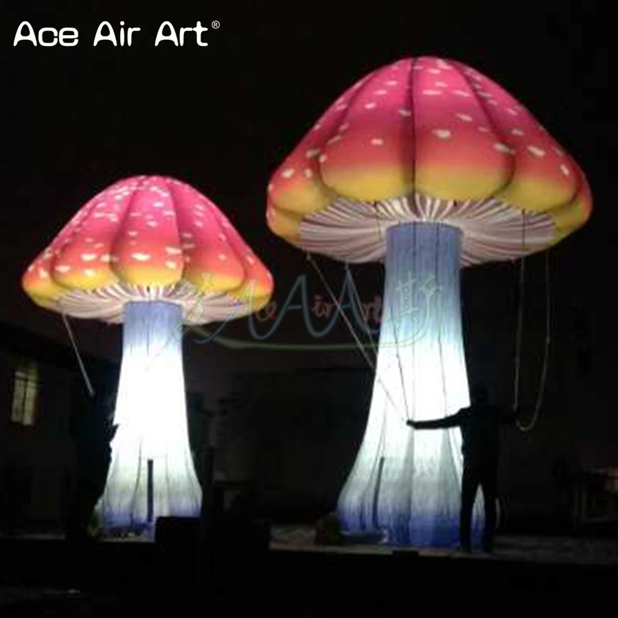 Gaint 4m H LED Inflatable Mushroom Plant Model with White Lights for Party and Music Club Decoration