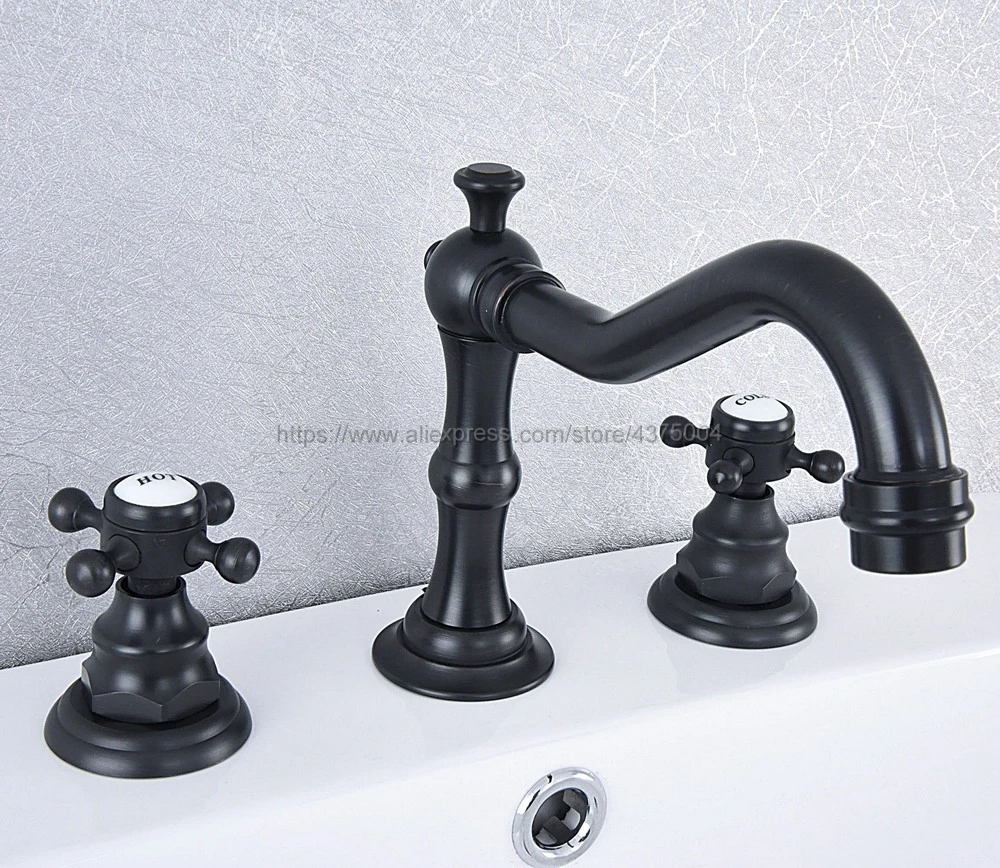 

3 Hole Oil Rubbed Bronze Deck Mounted Bathroom Mixer Tap Bath Basin Sink Vanity Faucet Water Tap Bath Faucets Nsf541