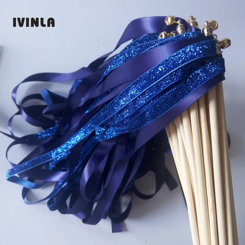 Hot sale 50Pieces/Lot royal glitter + navy stain wedding ribbon wands wedding sticker wedding confetti for wedding party