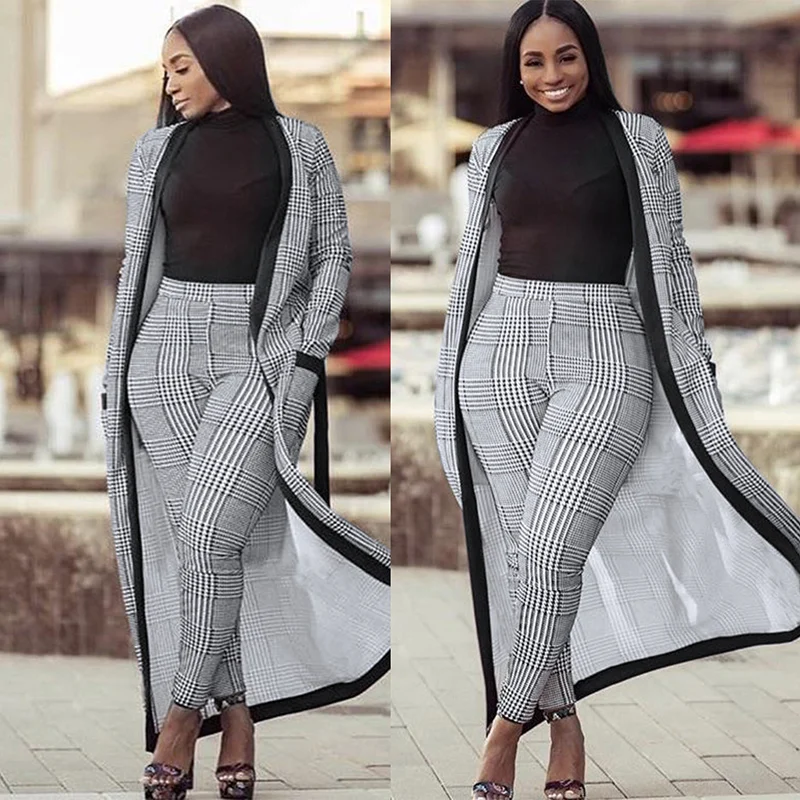 

Комплект из двух предметов, женские длинные брюки с завязкой на талии, офисная женская одежда, плащ, макси-пальто, подиумный двойной костюм, X-длинный топ, кардиган, роскошный комплект из 2 предметов