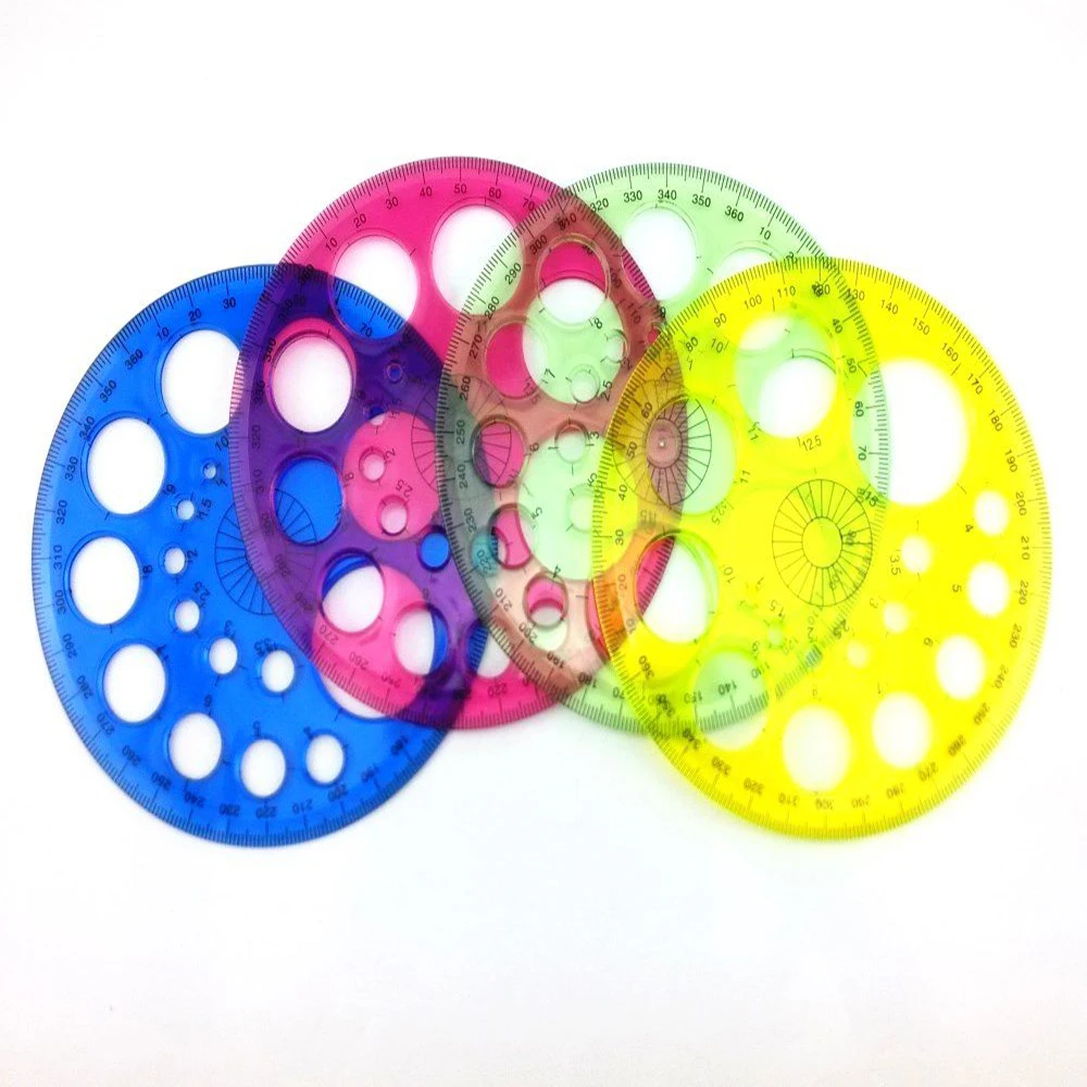 XRHYY 4 Pieces Colorful 360 Degree Circular Plastic Protractor Ruler Template(Random 4 Colors)