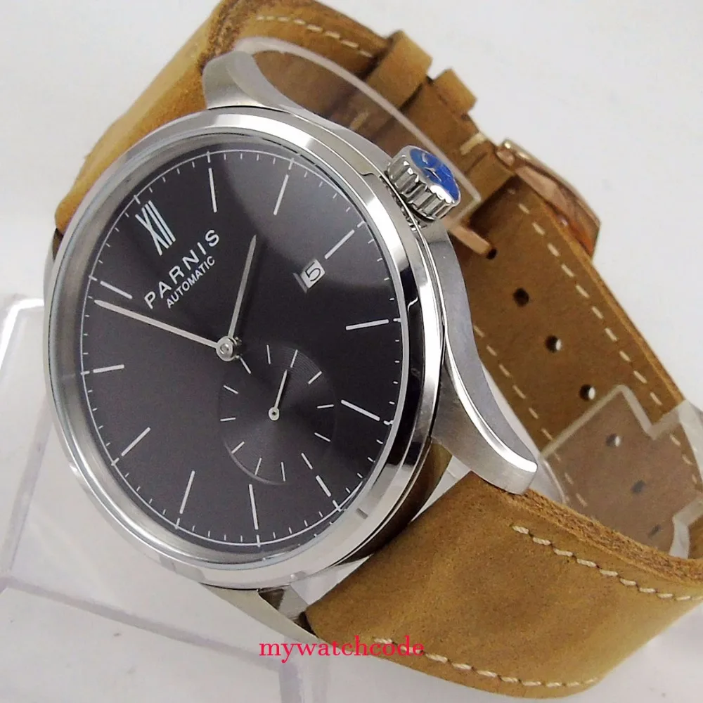 new 42mm parnis black dial date window ST 1731 automatic mens watch