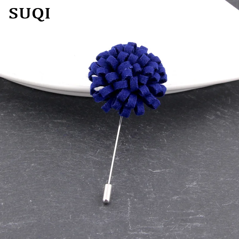 SUQI Elegant Handmade Wool Fabric Rose chrysanthemum Brooches for men and women Fashion Vintage blue brooch Pins accessories 