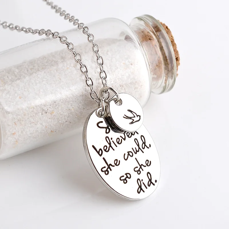 2018 New Fashion Jewelry lettering She believed she could so she did beautiful words pendants necklace for best Christmas gift