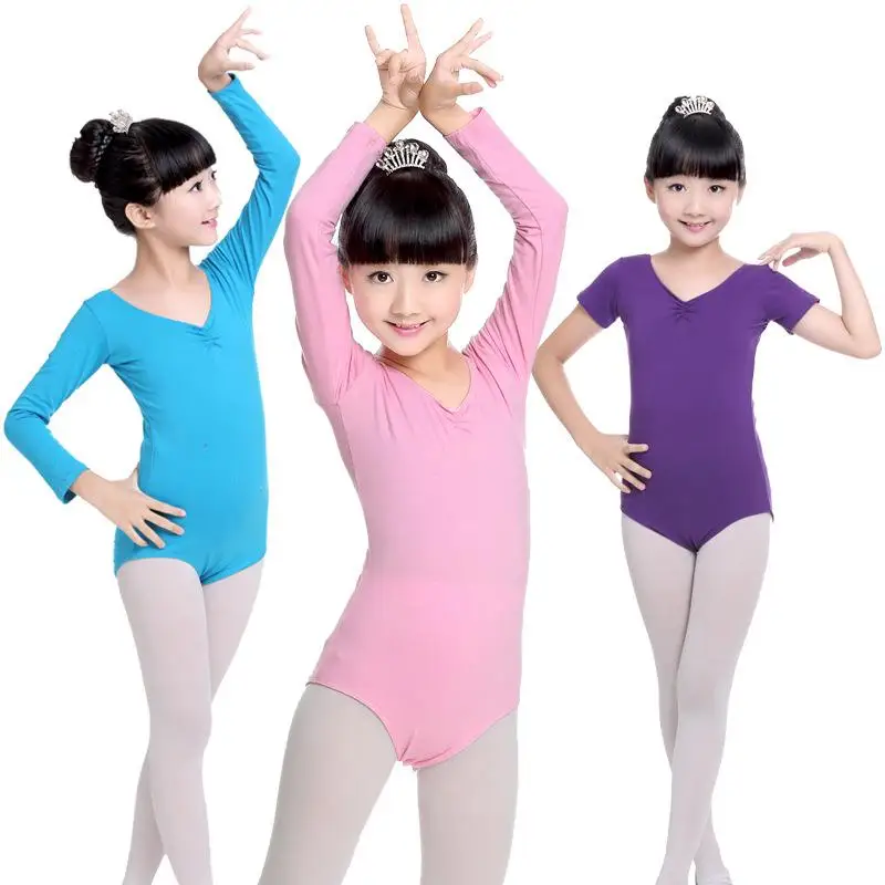 Girls Gymnastics Leotard Ballet Clothes Dance Wear Short Full Sleeve Leotards Cotton Bodysuit Kids Ballet Dancing Costume Suits