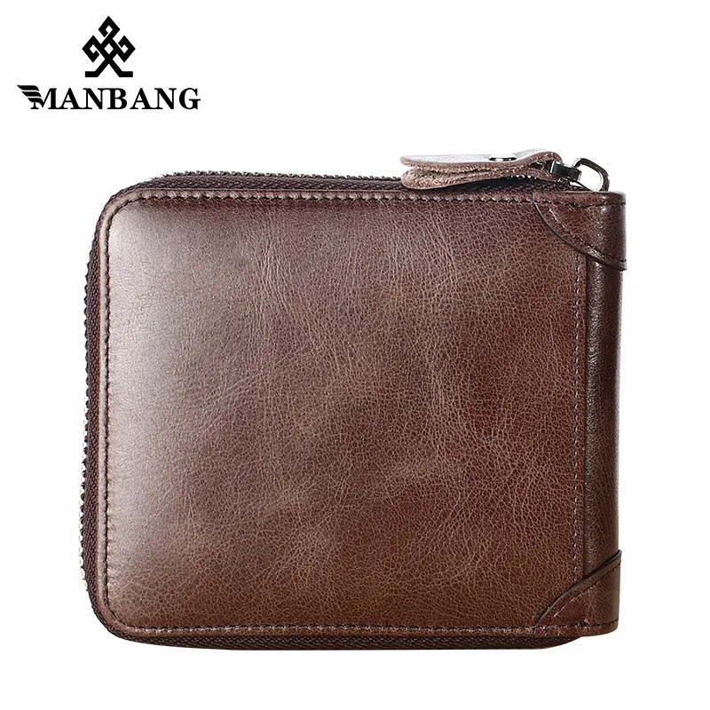 ManBang Genuine Leather Wallet Man Fashion Coin Pocket Small Vintage Men Wallet Male Short Card Holder Purse Brand mini Wallet image 5