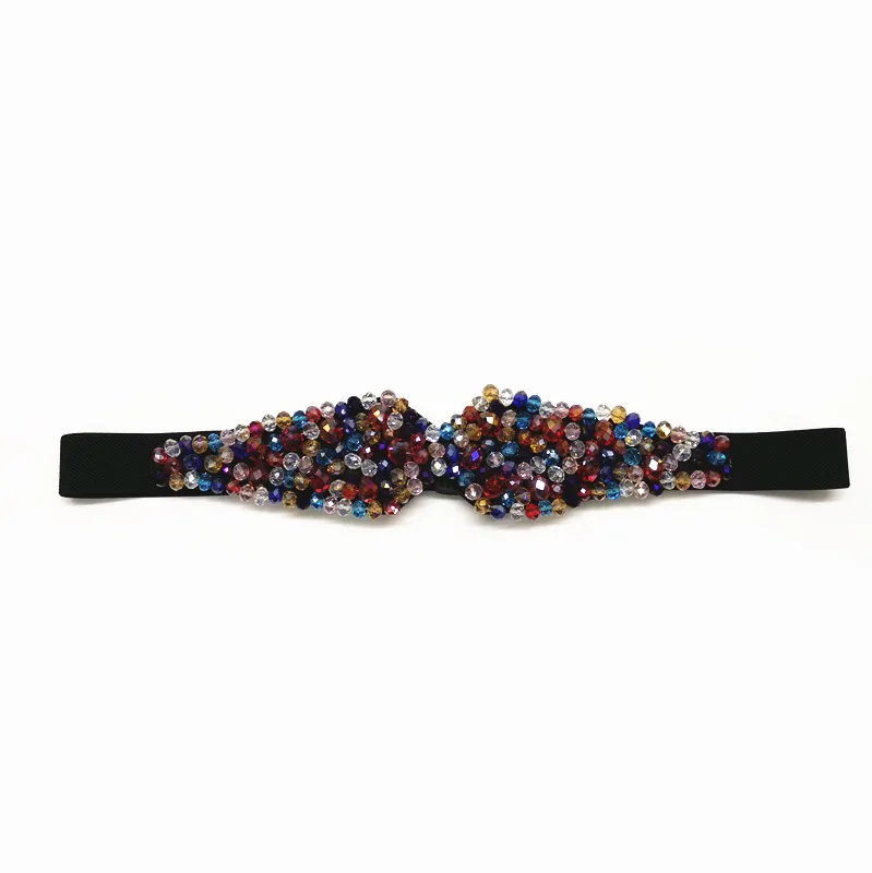 Hotselling Glass Rhinestone Beaded Elastic Waist Belt For Women Colorful Crystal Flowe Corset Strechy Belt Ladies Dress Belt