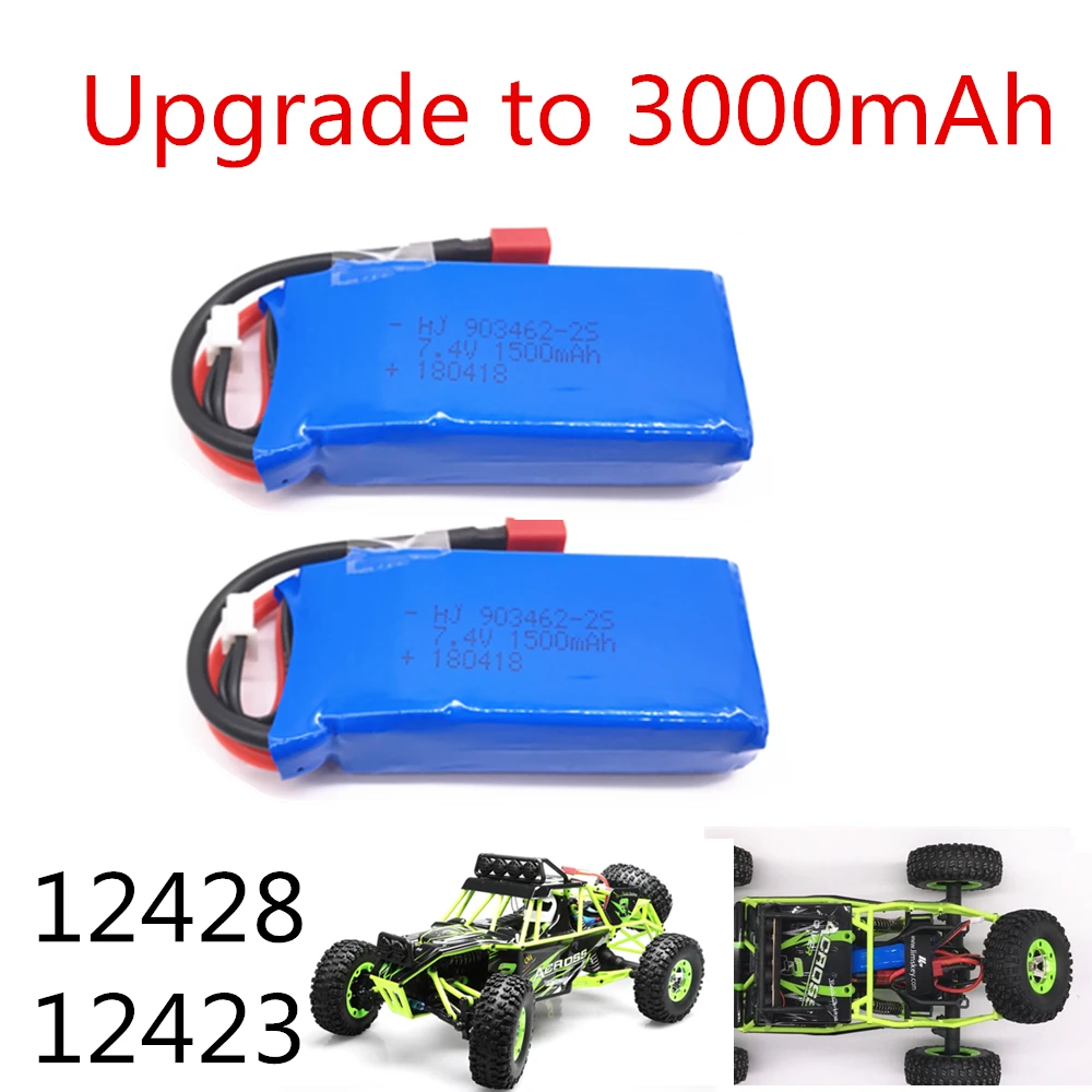 Limskey Upgrade to 3000mAh (2*1500mah) Rc Lipo Battery 2S 7.4V 1500mah 25C for Wltoys 12428 12423 144001 RC Car 9125 Spare parts