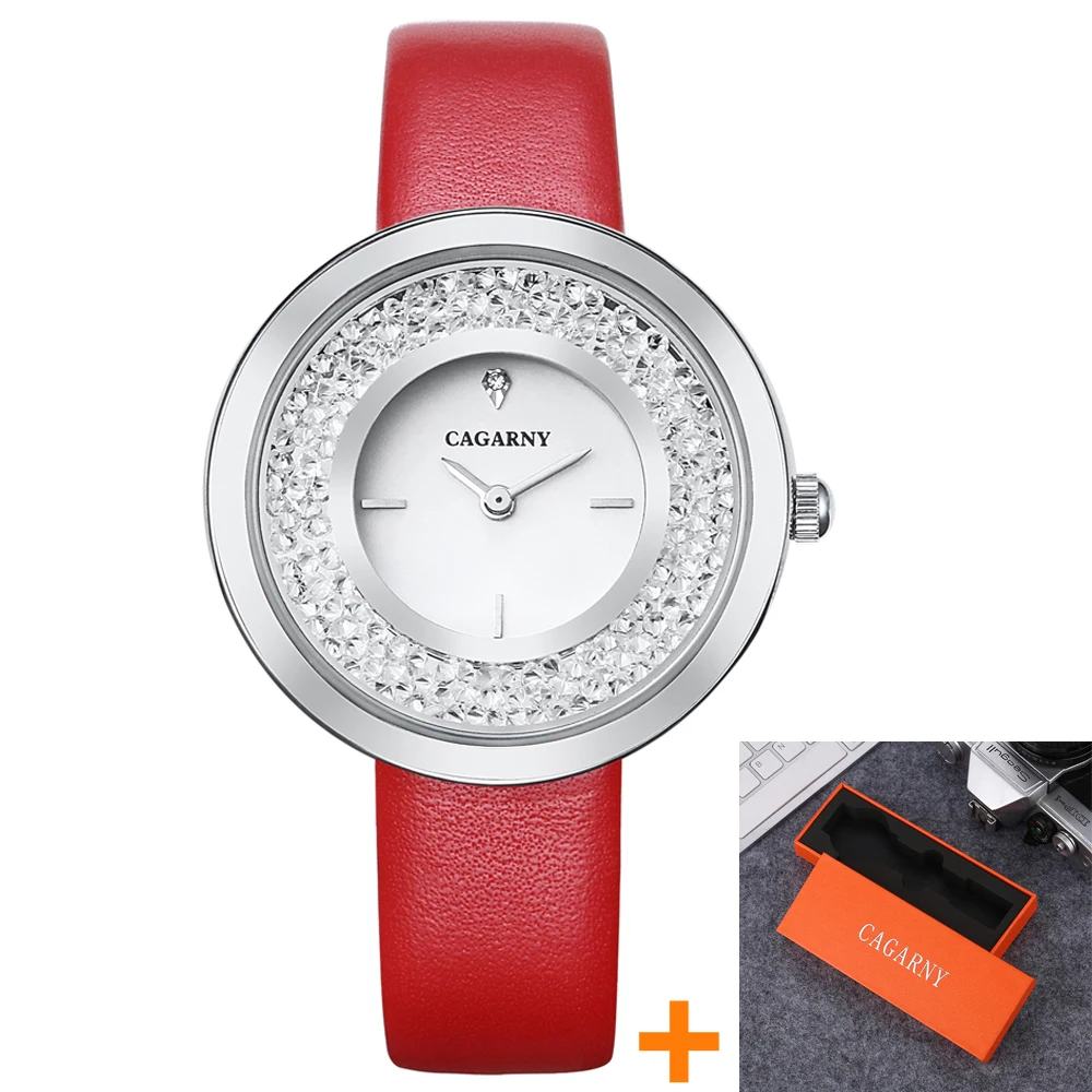 Cagarny Top Brand Fashion Ladies Watches Leather Female Quartz Watch Women Thin Casual Strap Watch Reloj Mujer Shining Crystal