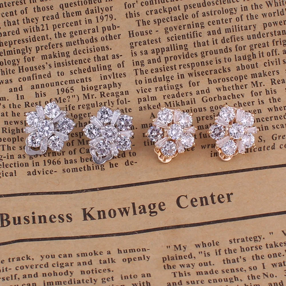 Grace Jun High-grade AAA Cubic Zircon Flower Shape Clip on Earrings for Women Bride Wedding Gorgeous Cushion No Pierced Earrings