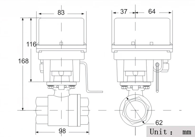 2017 new DN32 two-way Stainless steel hand integrated electric ball valve