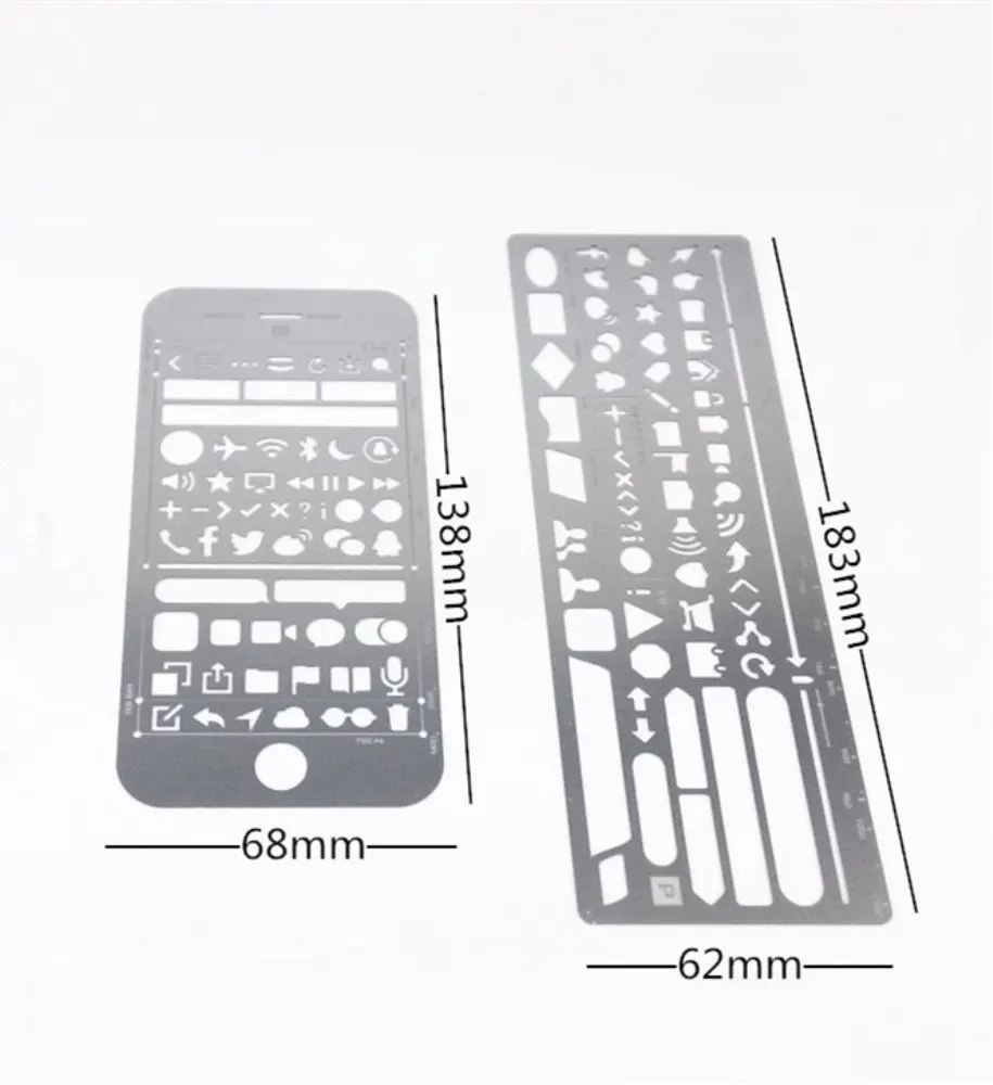 Pak 2 Stainless Steel Skala Menggambar Lukisan Stensil Template Set Kartu Grafis Stensil untuk Scrapbooking dan Kerajinan Proyek