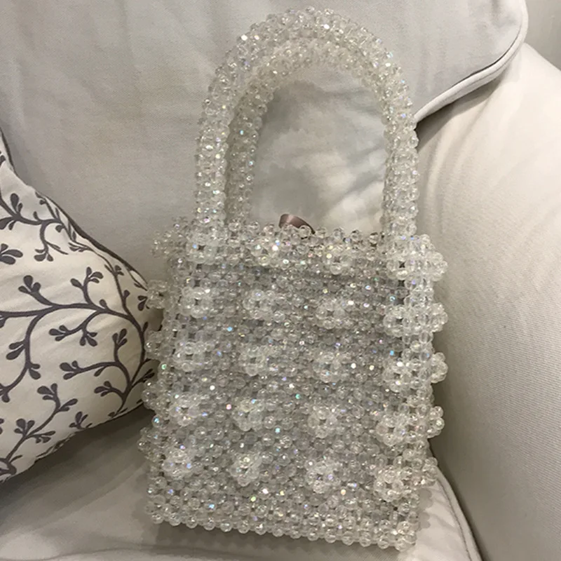 Crystal Lady Dinner Bag Handbag Ins Niche Artificial Crystal Weaving Heavy Industry Pearl Handbag Name Bag