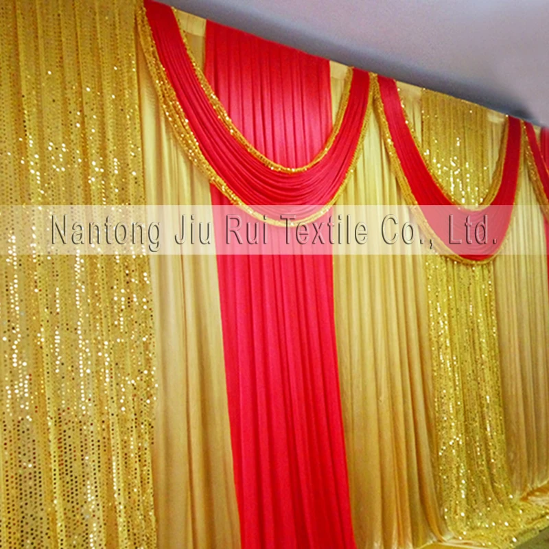 

3mx6m Gold and Red Swags Drapes Wedding Backdrop