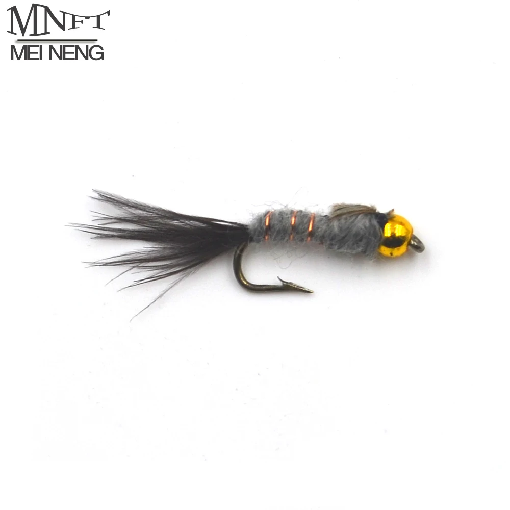 

MNFT 10PCS 12# Golden Bead head Grey Hare's Ear Black Tail Nymph Fly Trout Fly Fishing Baits