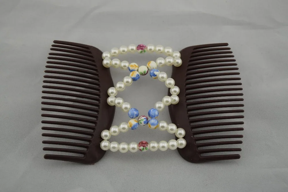 pearl ceremaic rose pattern Magic Hair Combs  double hair combs  Free shipping 12 pcs/lot