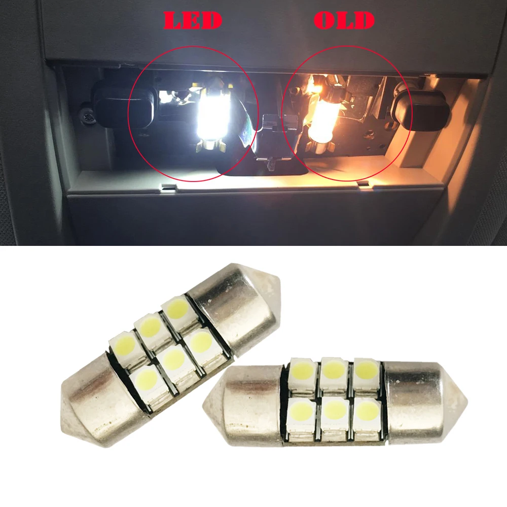 2X Festoon fit 27mm 28mm DE3021 DE3022 3528 LED Xenon White Interior Lights Bulbs 12VDC Dome roof Door step light