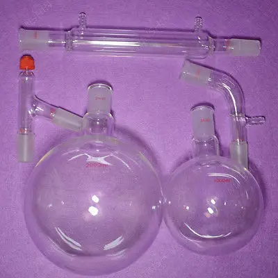 2000ml,24/40,Glass Distillation Apparatus,New Lab Vacuum Distill Glassware Kit