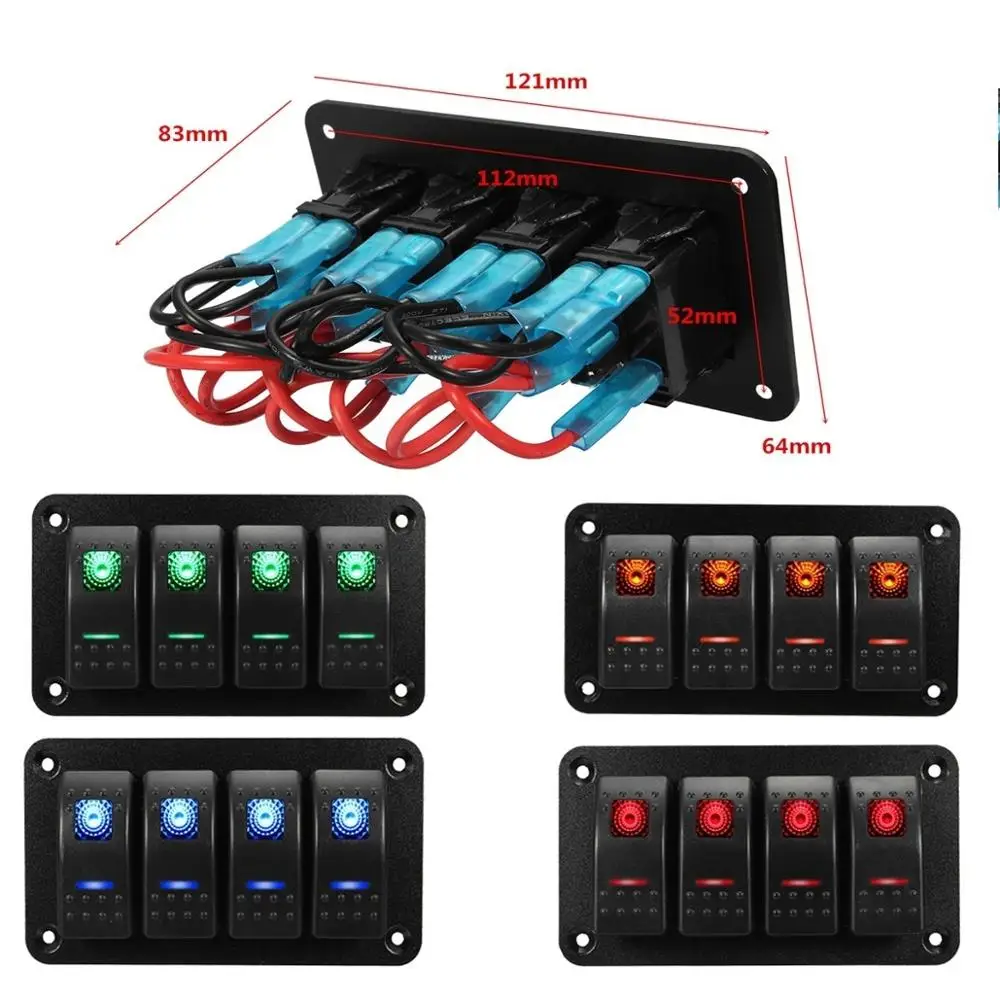 Universal 2/3/4 Gang LED 12V/24V Car Caravan Marine Boat Mental Rocker Switch Panel (Color:Blue Red Orange Green)