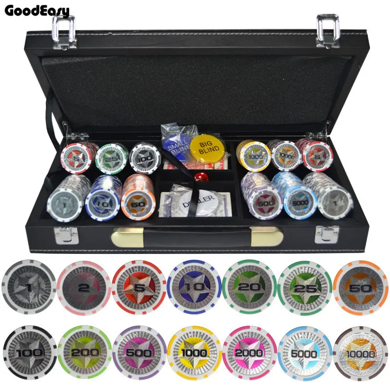 200,300,400,500PCS/Set New Casino Texas Hold'em ABS Poker Chips With Star Trim Sticker Poker Chip Set with Leather Suitcase