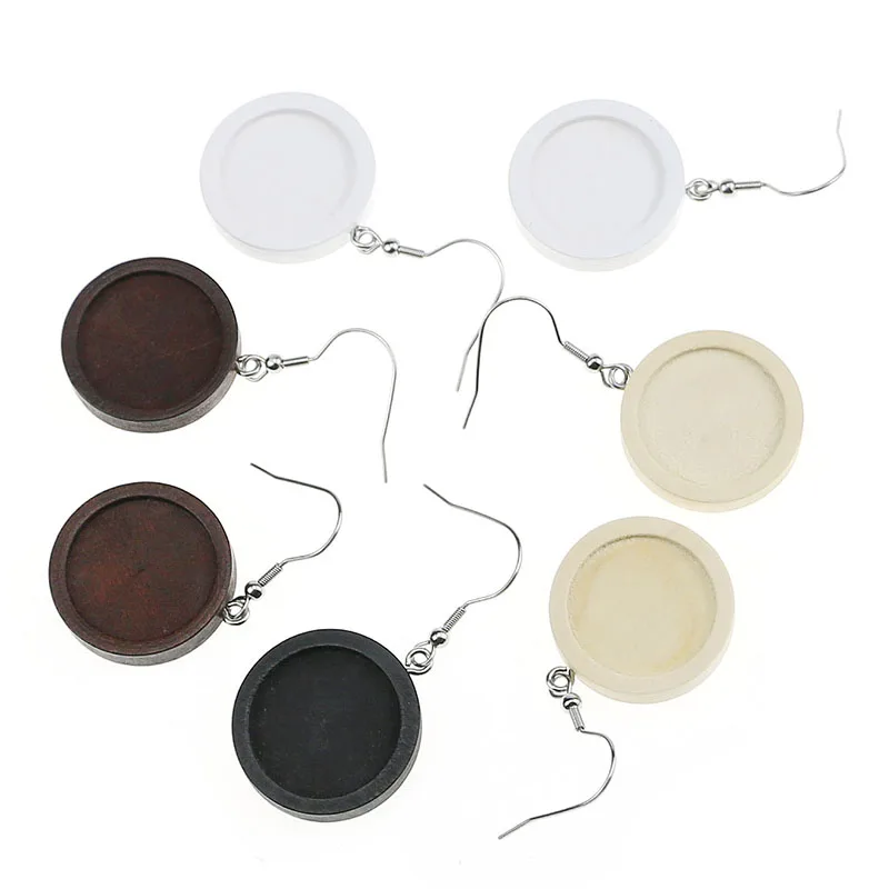 10pcs/lot Fit 20mm Wood Cabochon Earring Base Settings Blank Stainless Steel Hooks Diy Accessories for Making Earrings