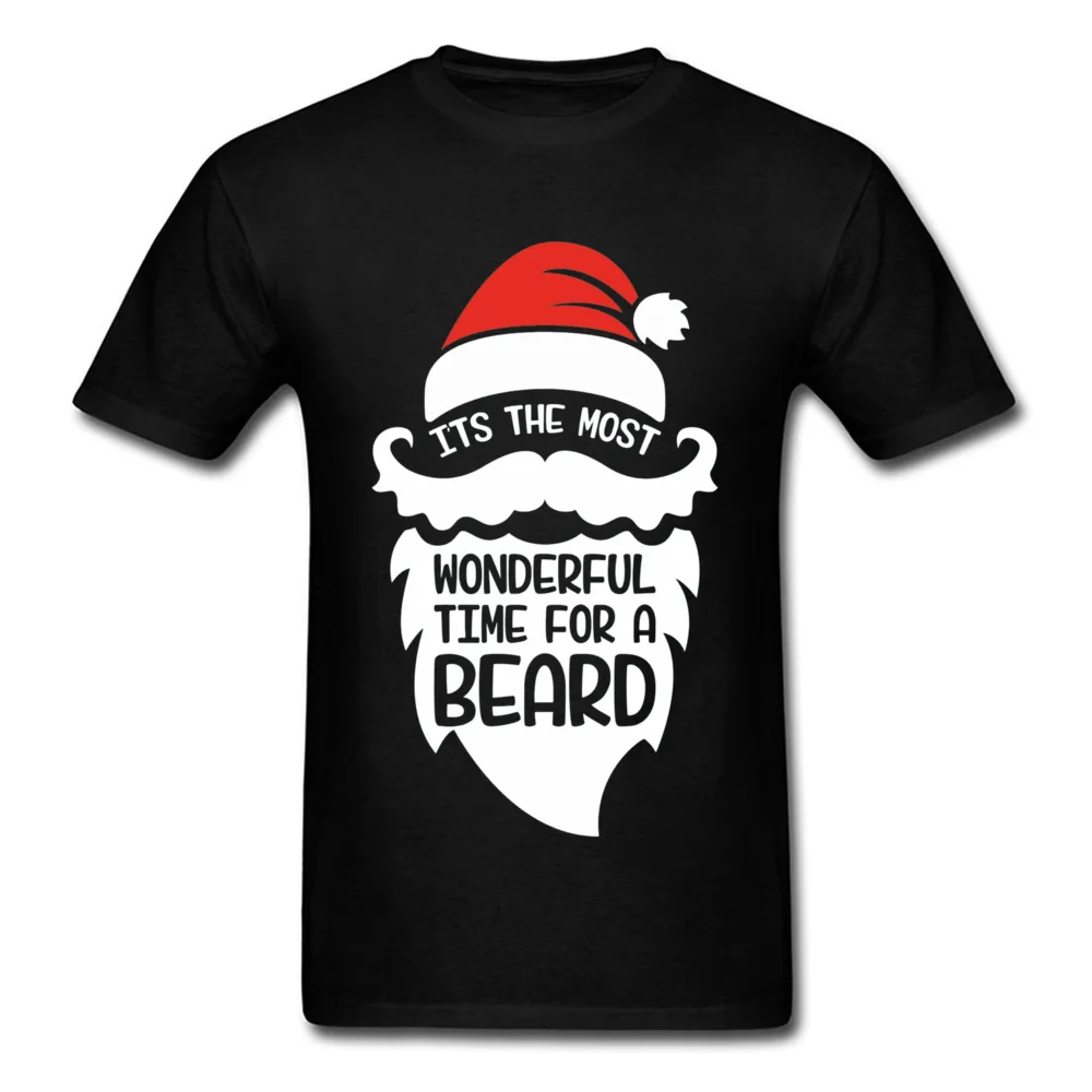 Santa Claus Tshirt Wonderful Time For A Beard Man T-shirt Merry Christmas Gift T Shirts 100% Cotton Adult Tops Black Tees Funny