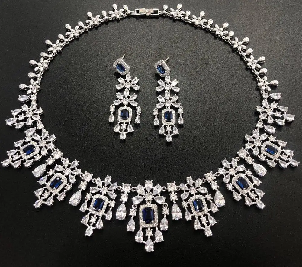HIBRIDE Elegant Russian Women Bridal Jewelry Set AAA Cubic Zircon Pave Necklace Earring Sets for Engagement Accessories N-1048
