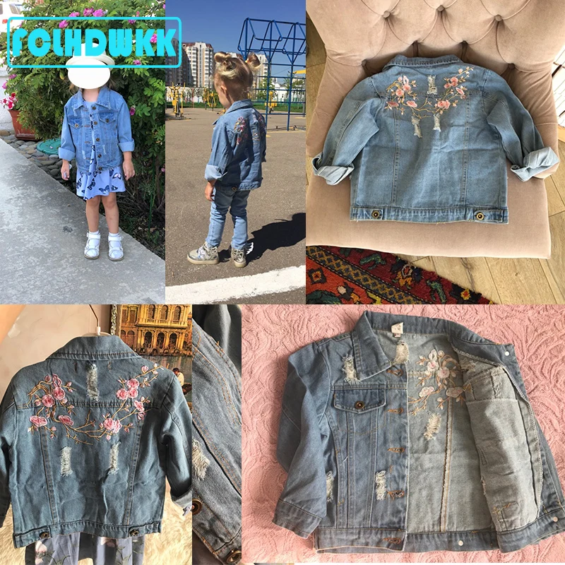 Kids Denim Jackets For Girls Female Baby Embroidered Long-Sleeve Denim Coat Clothing Spring Summer Flower Children Jacket 2-8Y