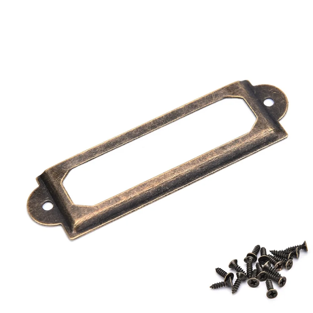 50Pcs Antique Brass Metal Label Pull Frame Handle File Name Card Holder Furniture Hardware For Furniture Cabinet Drawer Box Case