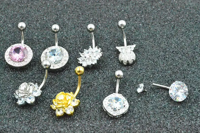 50PCS Surgical Steel Shine CZ Navel Belly Ring Button Bar Internally Threaded Navel Rings Body Piercing Jewelry New Mix