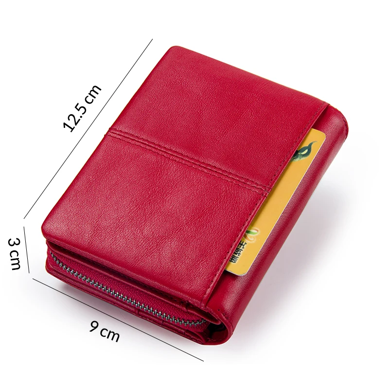 Contact\'S Genuine Leather Short Wallet Women Fashion Small Coin Purse Zipper Hasp Card Holder Wallets for Women Portfel Damski