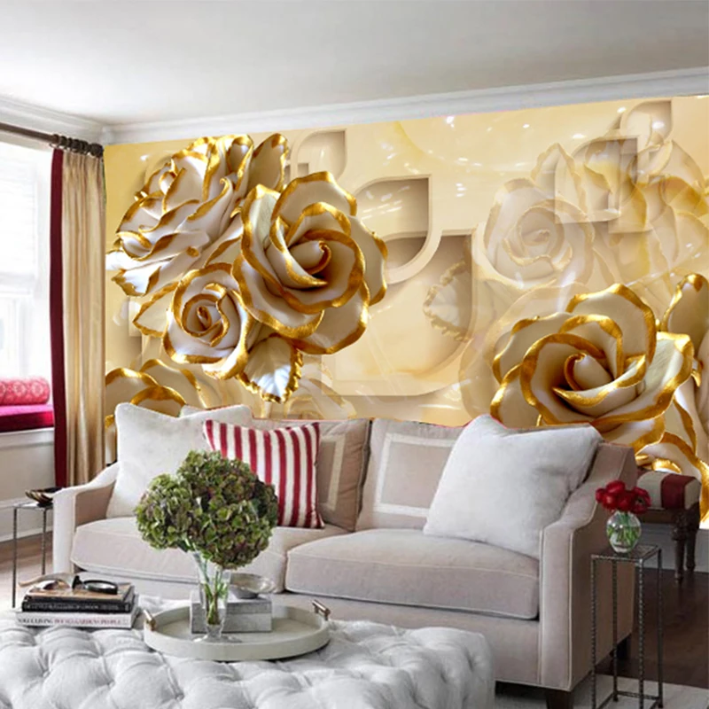 European Style 3D Stereo Rose Jade Carving Photo Murals Wallpaper Living Room TV Sofa Background Wall Cloth Papel De Parede 3 D