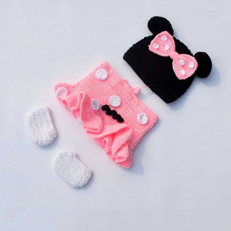Newborn Minnie Crochet Outfit Baby Knitted Beanie & Skirts Set Toddler Photography Props Baby Girl Gift H283