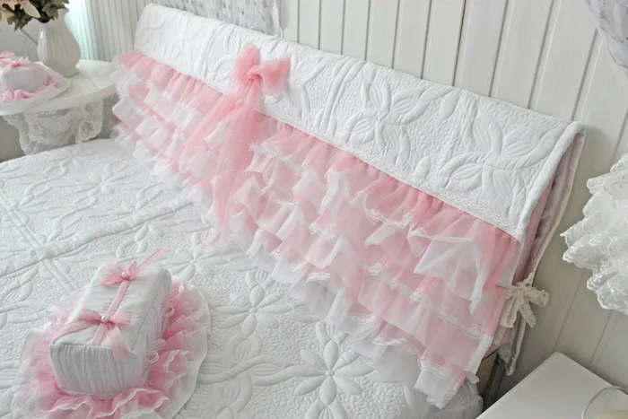 Customer Sized Korean Hot-selling Ruffle White Quilting Home Bedhead Cover Lace Princess Cotton Pink Sofa Cover Bedspread Cover