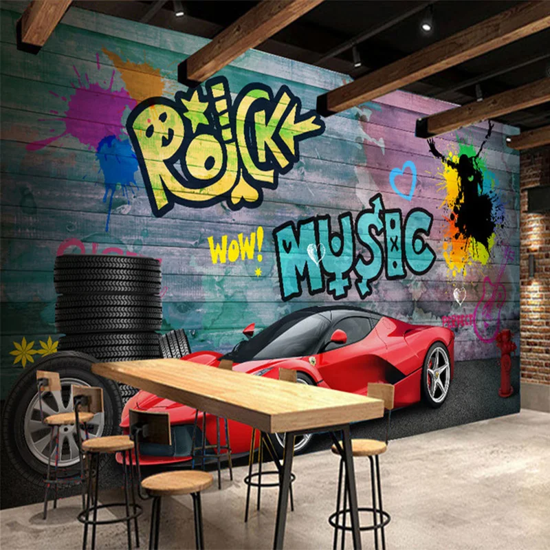 

Custom Any Size Mural 3D Stereo Red Sports Car Graffiti Wallpaper Retro Cafe Restaurant Backdrop Wall Decor Fresco Papel Murals