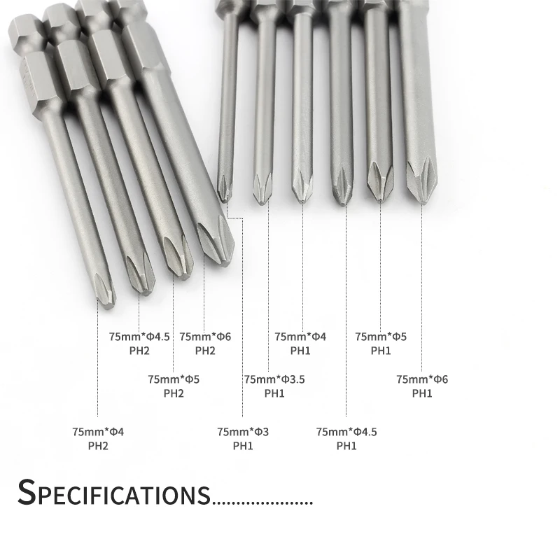 75mm Length 10Pcs Cross S2 Steel Phillips Magnetic Electric Screwdriver Bit Set Wind Batch Head  Screw driver Bits Batch Head