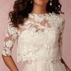Custom Made New Women White Ivory Bolero Wedding Jackets Scoop Neck Half Sleeve Lace Appliques Bridal Accessories Jacket