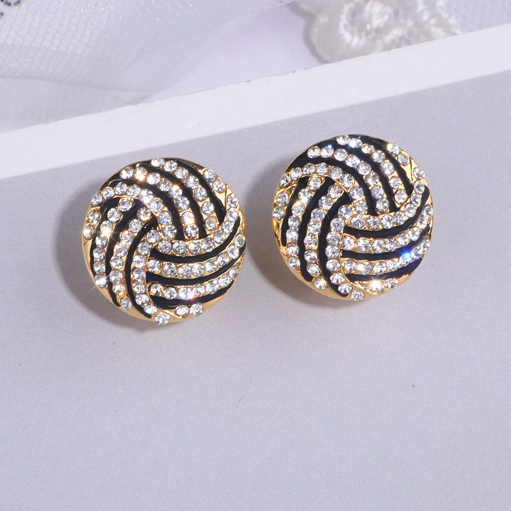 Trendy Element Gold Color Round Stud Earrings for Women Charm Shining Full Crystal Circle Earrings Wedding Jewelry Gift WX238