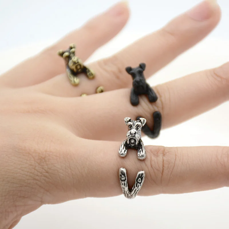 Vintage Brass Knuckle Schnauzer Dog Anel Rings For Women Girls Animal Anillos Ring Men Birthday Gift For Pet Lovers Accessories