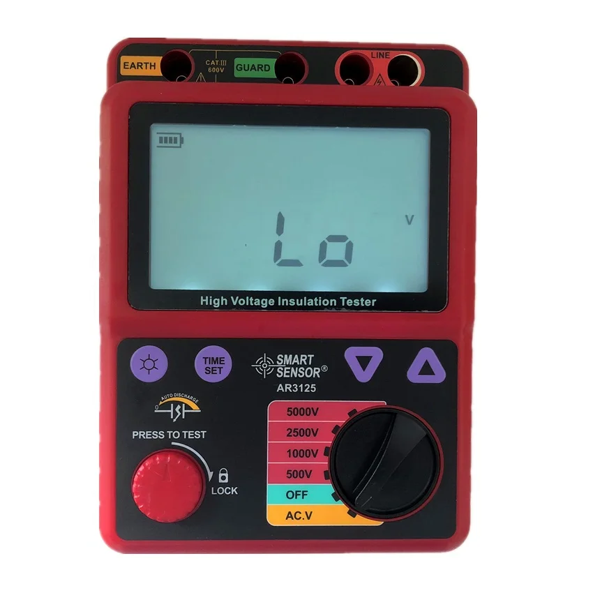 Smart Sensor AR3125 0.0M~1000G Ohm, 500~5000V High Voltage Insulation Resistance Tester Megohmmeter