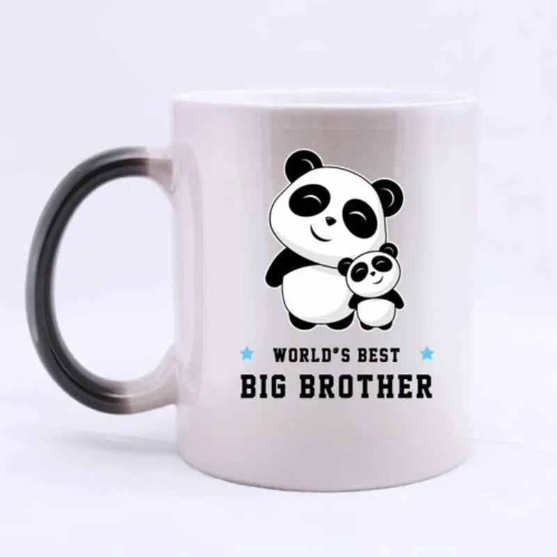 

Ceramic Morphing Mug - Fashion Cute Pandas "WORLD'S BEST BIG BROTHER" 11 Ounces Heat Sensitive Color Changing Custom Coffee/Tea