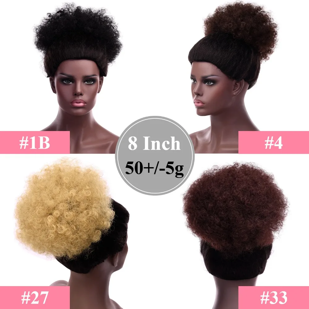 Silike-Sintético Curto Afro Puff Cabelo Bun, Alta Temperatura, Urdidura De Cordão, Cauda De Pônei, Grampo na Extensão Do Cabelo, Cabelo Encaracolado