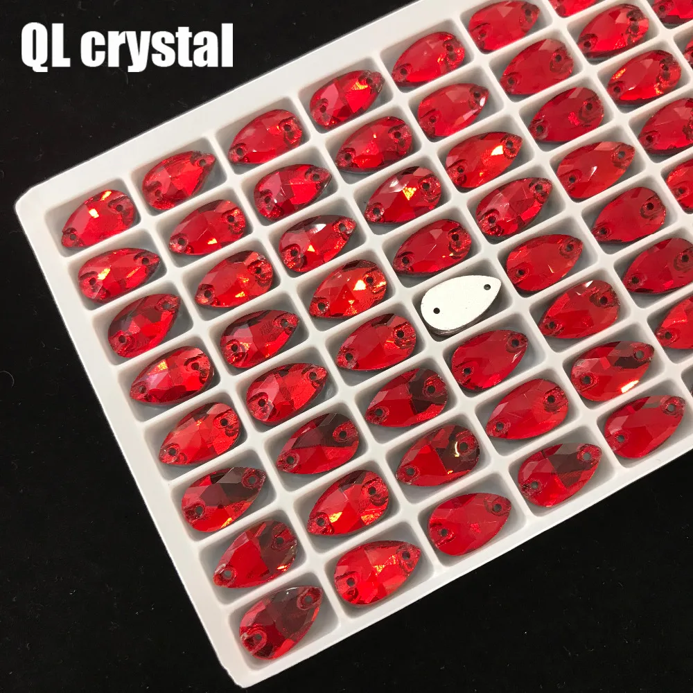 QL Crystal 2018 popular  Red Drops Sew On Crystals for Craft Sewing On Rhinestone 2 Holes DIY Garment Dress Making