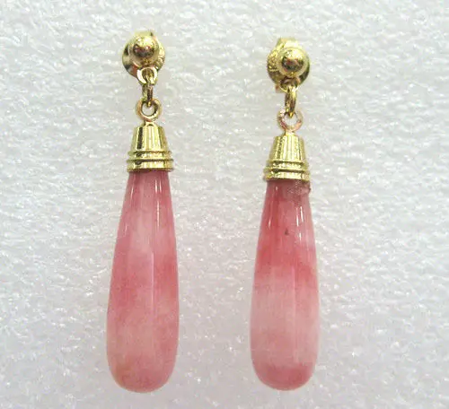 

Charming pink natural jade stud danlge earrings free shipping