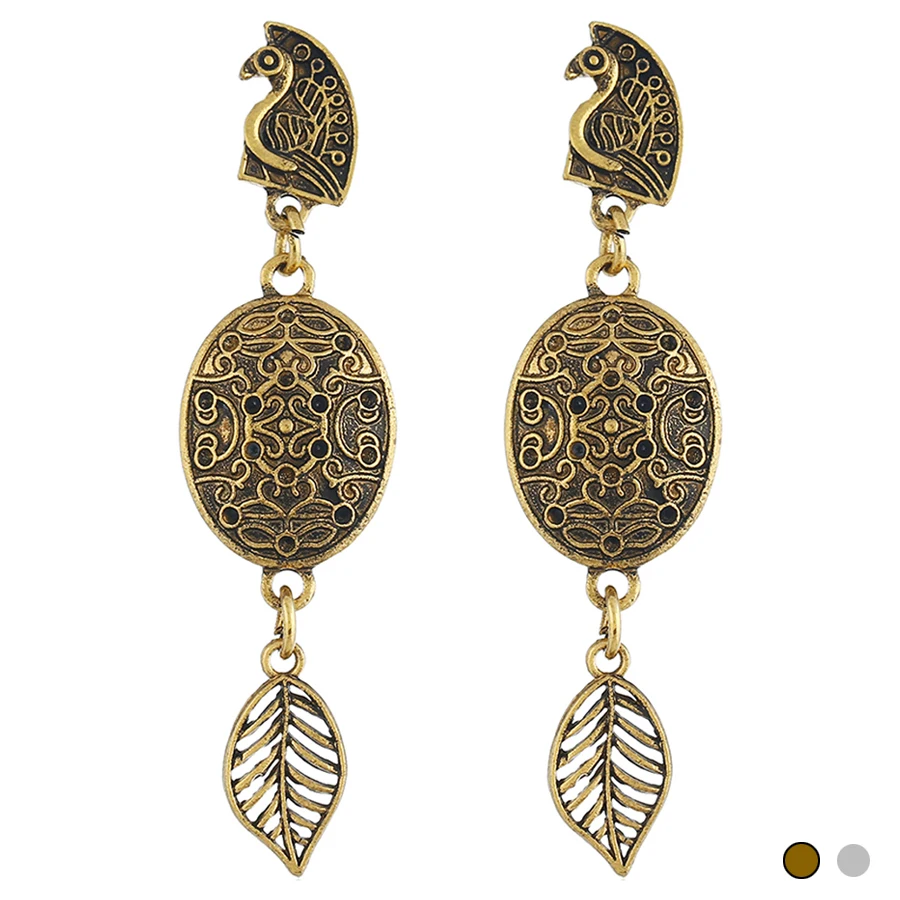 SHEEGIOR Vintage Ethnic Ear Studs Long Earrings for Women Fashion Jewelry Egypt Statue Ellipse Hollow Leaves Earring Accessories