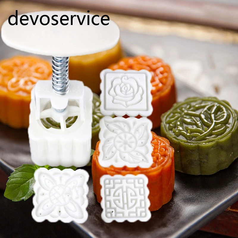 

1pc Square Flower Mooncake Mold Set DIY Shaped Hand Pressure Fondant Moon Cake Mould Cookie Cutter Pastry Baking Decoration Tool