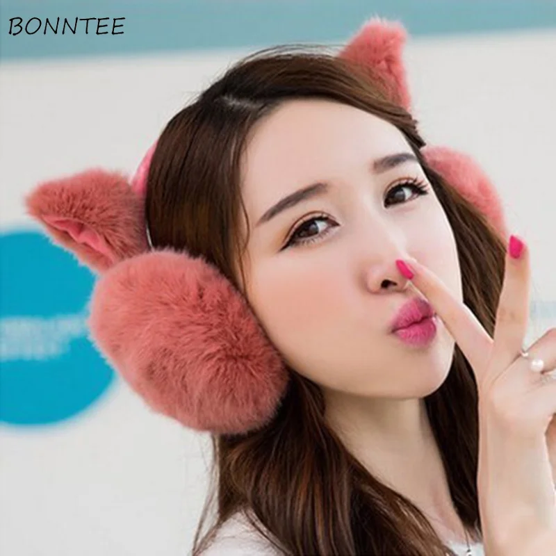 Earmuffs Women Aesthetic Warm All-match Kawaii Cat Ears Cotton Plush Womens Earmuff High Quality Korean Style Ear Warmers